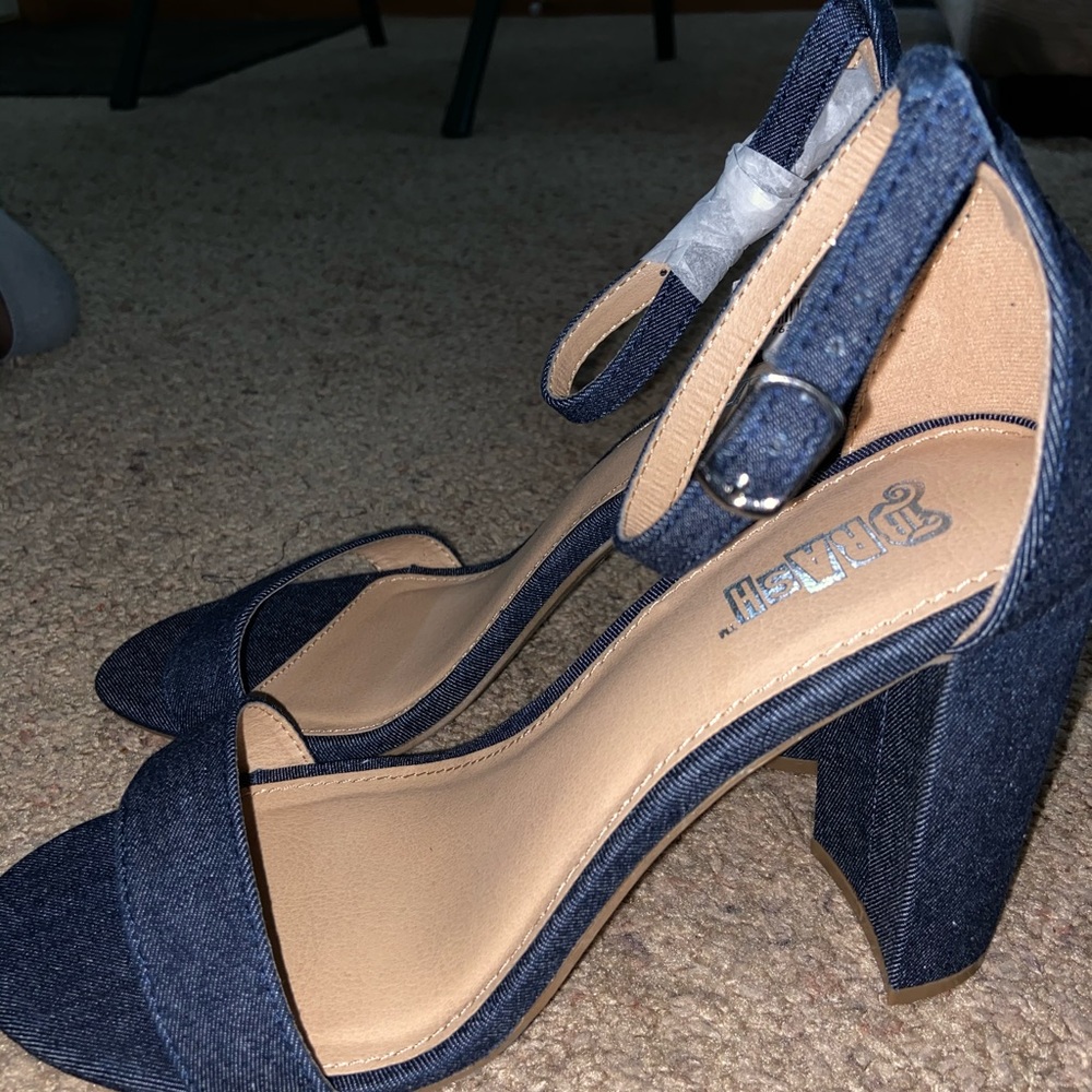 NWOT Blue Denim Heels